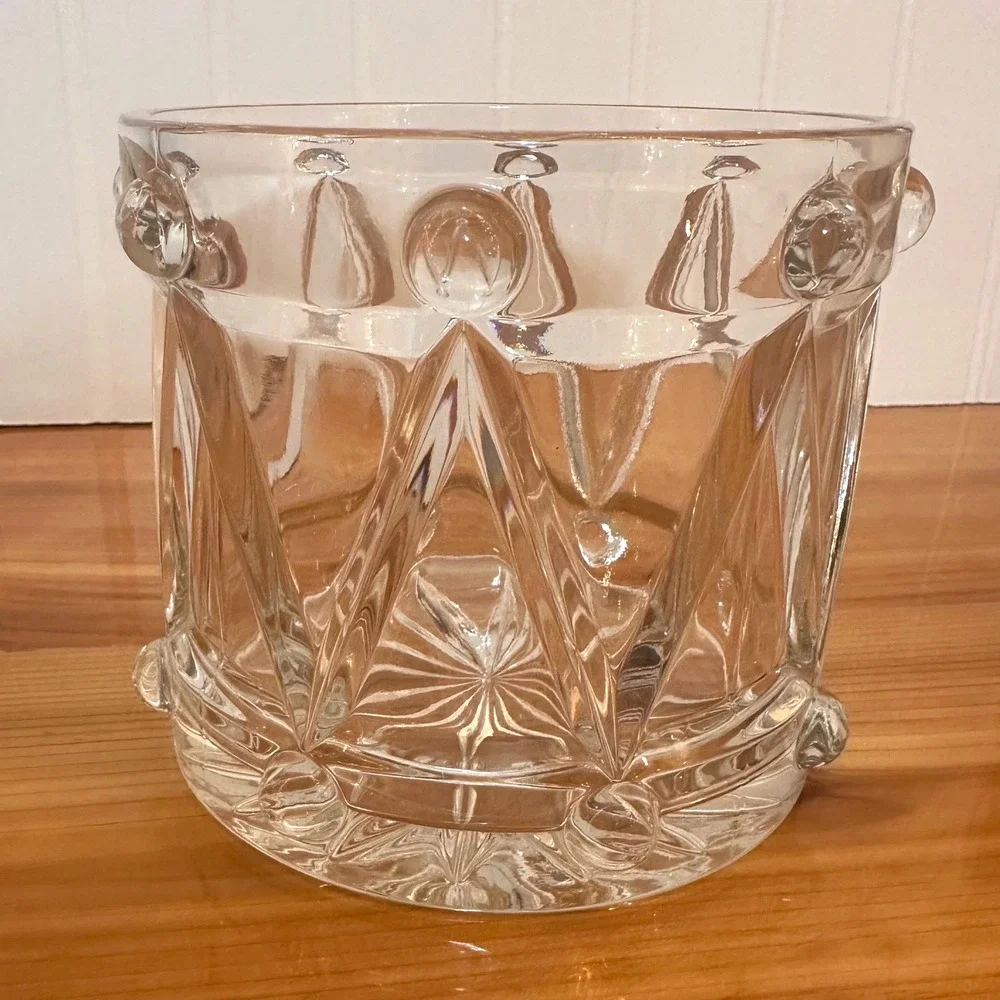 Teleflora Bohemian Lead Crystal Drum Bowl Clear Exc Czech Republic 5in Xmas Vntg